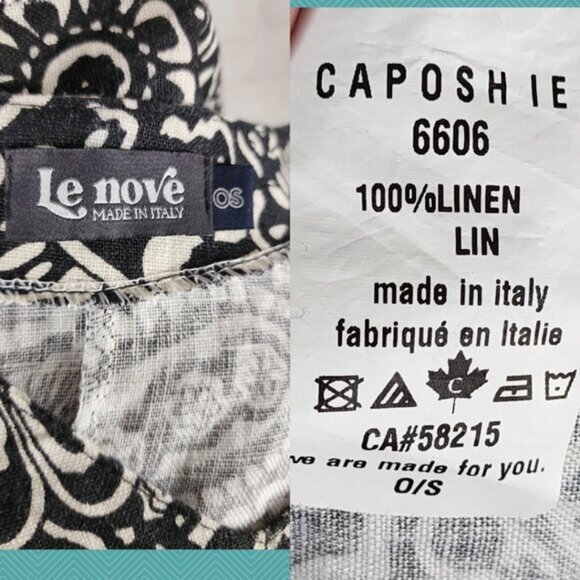 Le Nove Black Floral Paisley Print 100% Linen Flowy Midi Dress - Picture 4 of 4